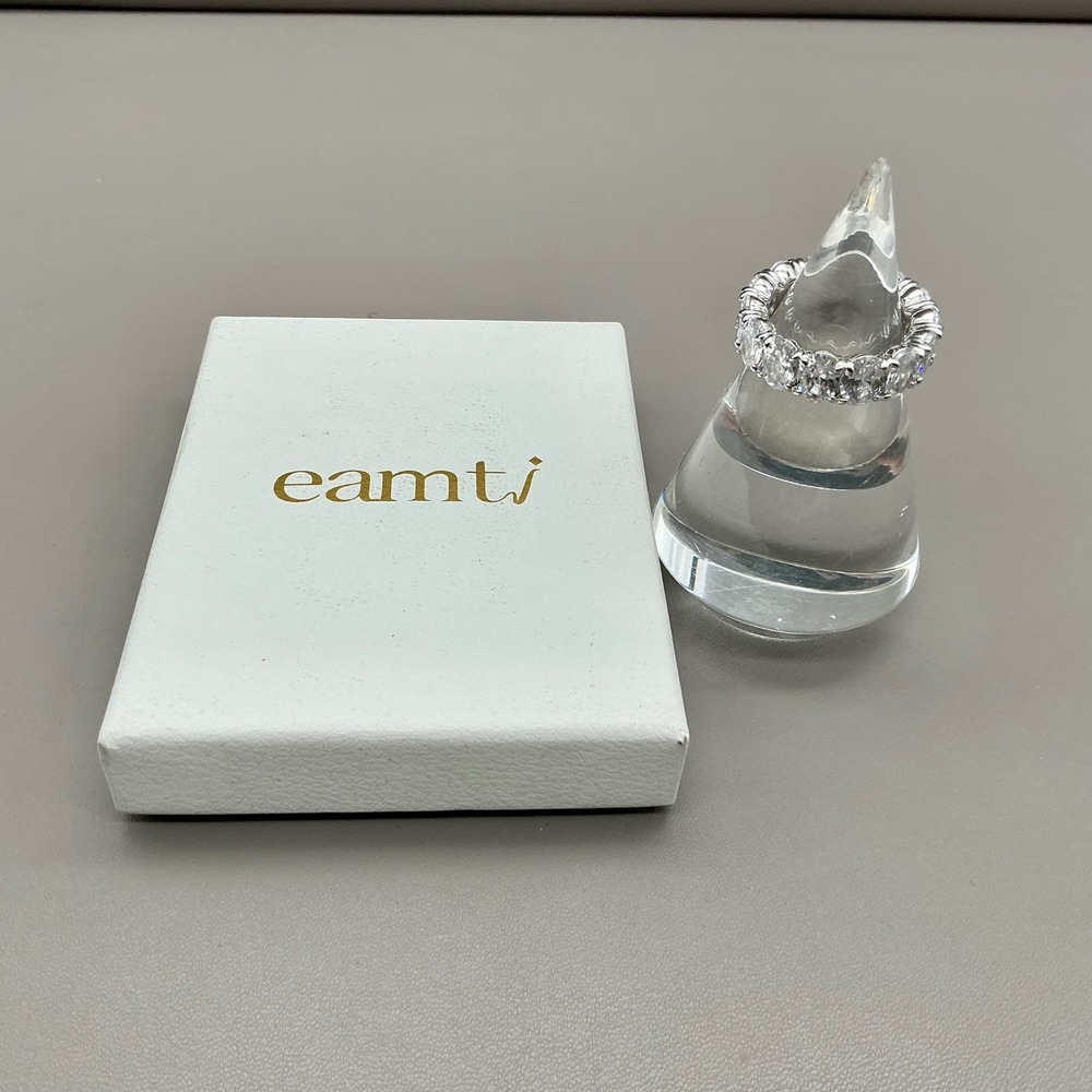 Eamtj Oval Eternity Band Ring Women Silver Tone Cubic Zirconia Statement Sz 7.5